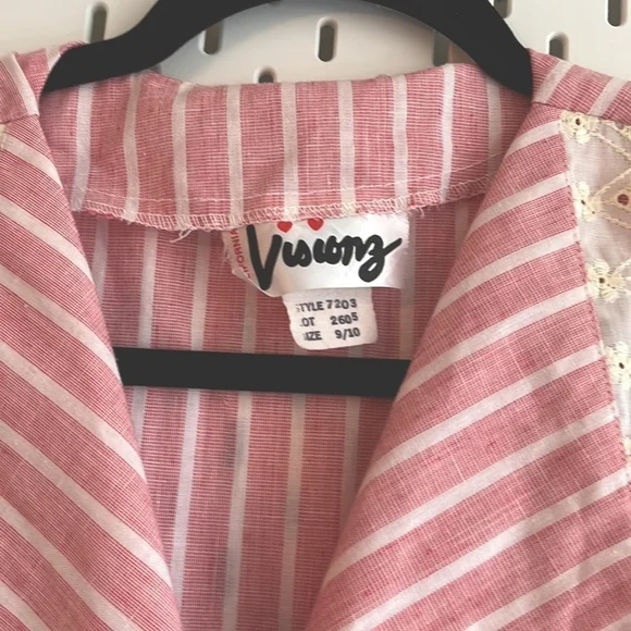 VINTAGE Red & White Stripe Midi Wrap Dress with Lace Collar Summer Dress Made US - Picture 5 of 8